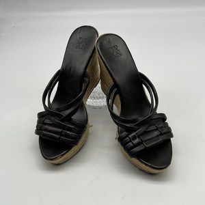 New York & Company Brown faux Leather Slip on Wedge Sandal size 6